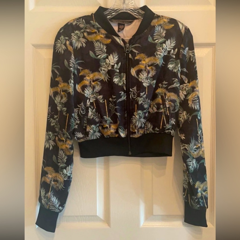 Victoria's Secret Satin Floral Bomber Jacket Cropped Zip Lightweight XS